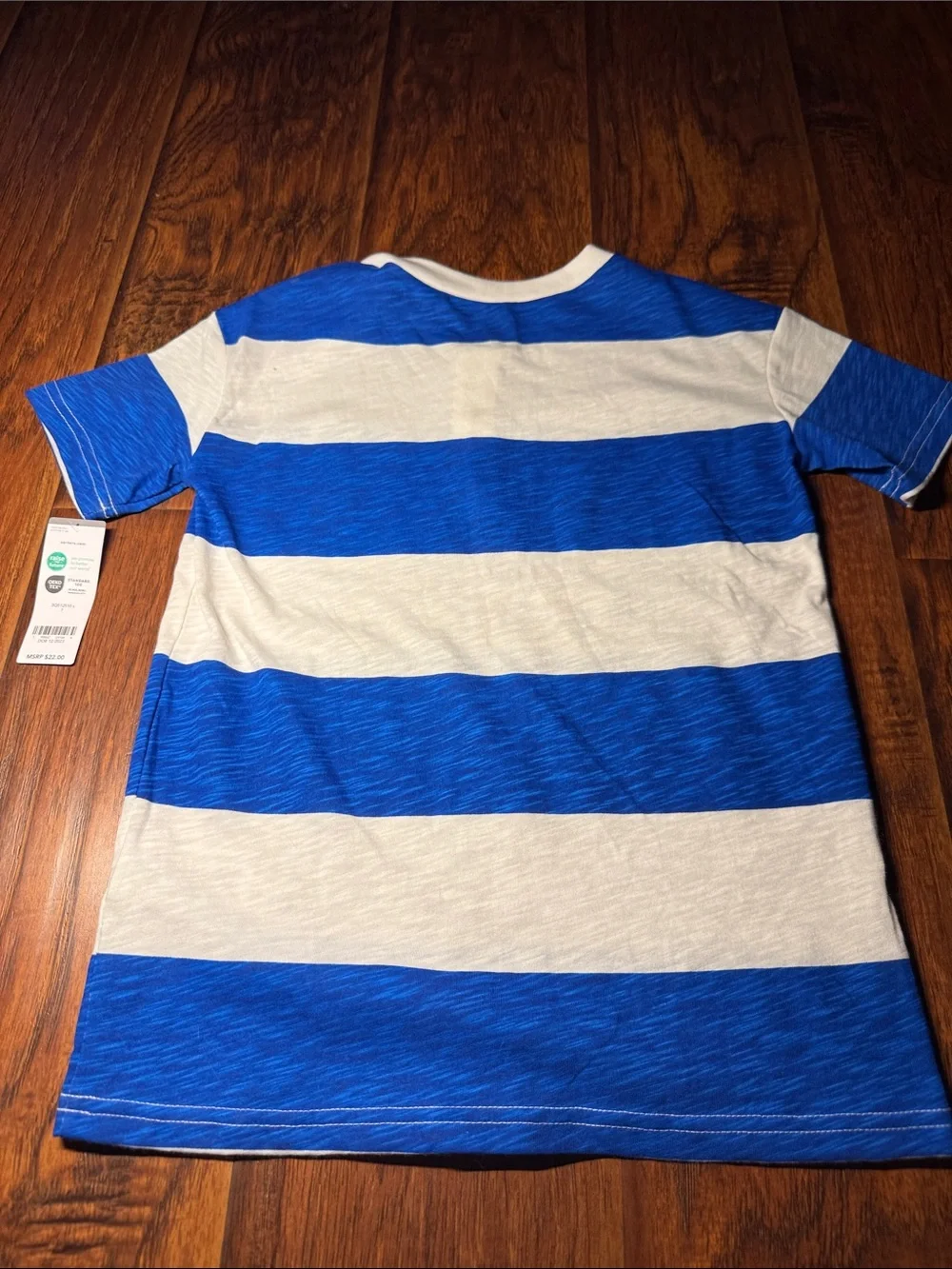 Carter’s size 7 Kids Blue & White Striped Henley shirt, new w tags